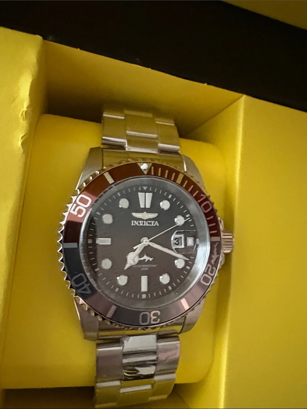 New Invicta Pro Diver Men's Watch 42mm Steel Tone Case Brown+Grey Metal Dial Ste
